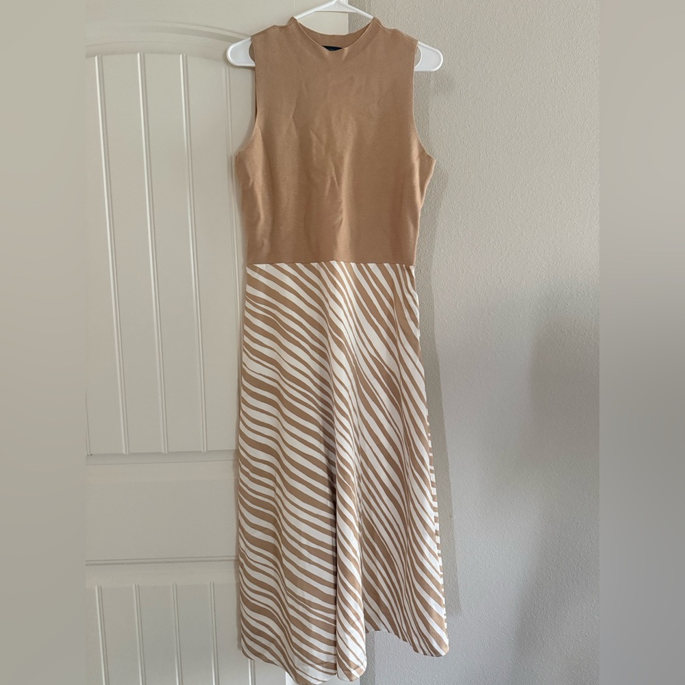 Ann Taylor Tan and White Zebra Print Midi Dress size M